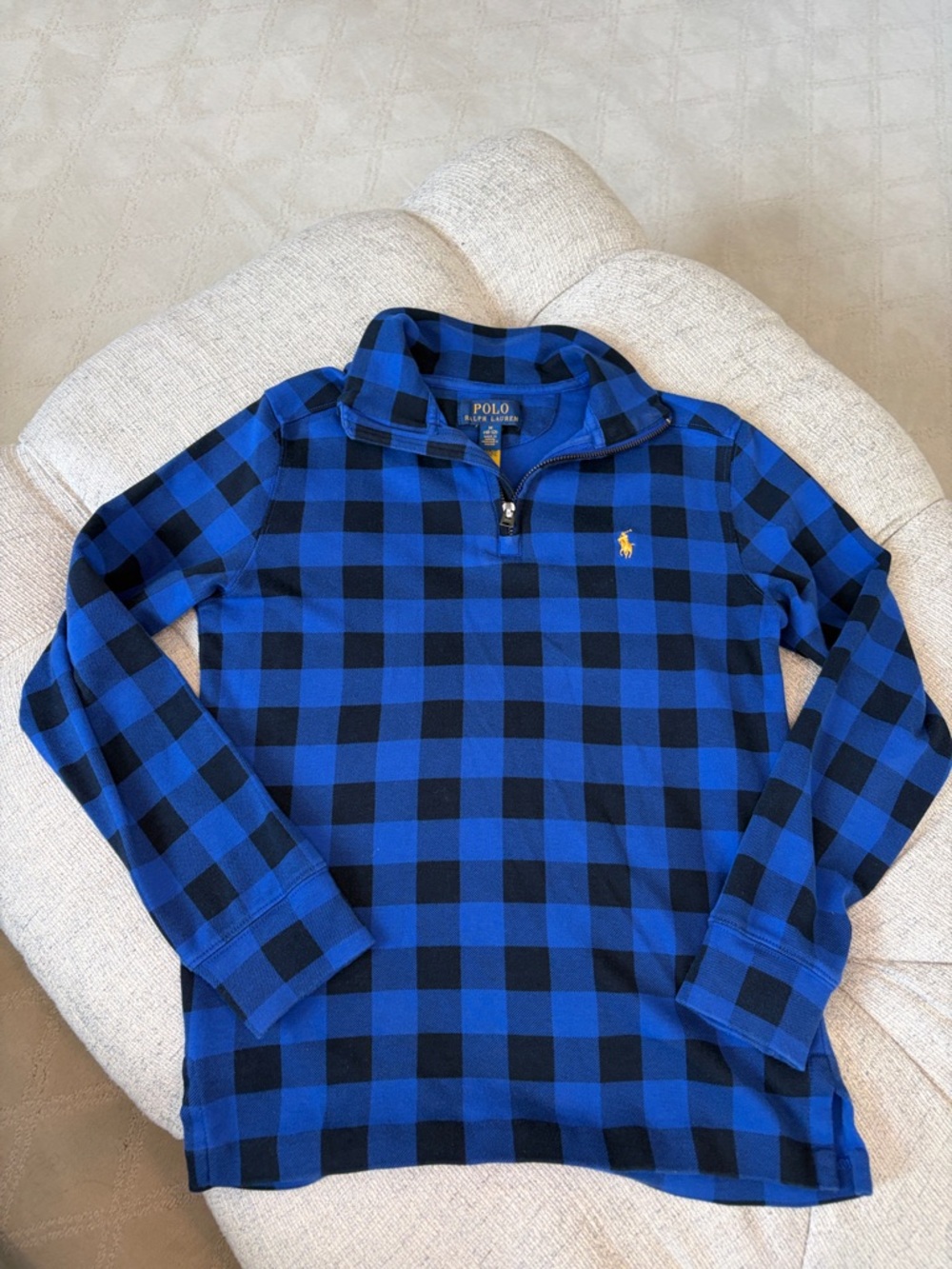 Ralph Lauren Blue and Black Buffalo Check Half-Zip Pullover